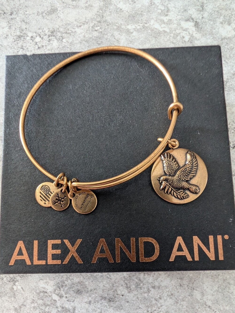 Alex and Ani Rafaelian Gold Finish Sacred Dove Charm Expandable Bangle Bracelet